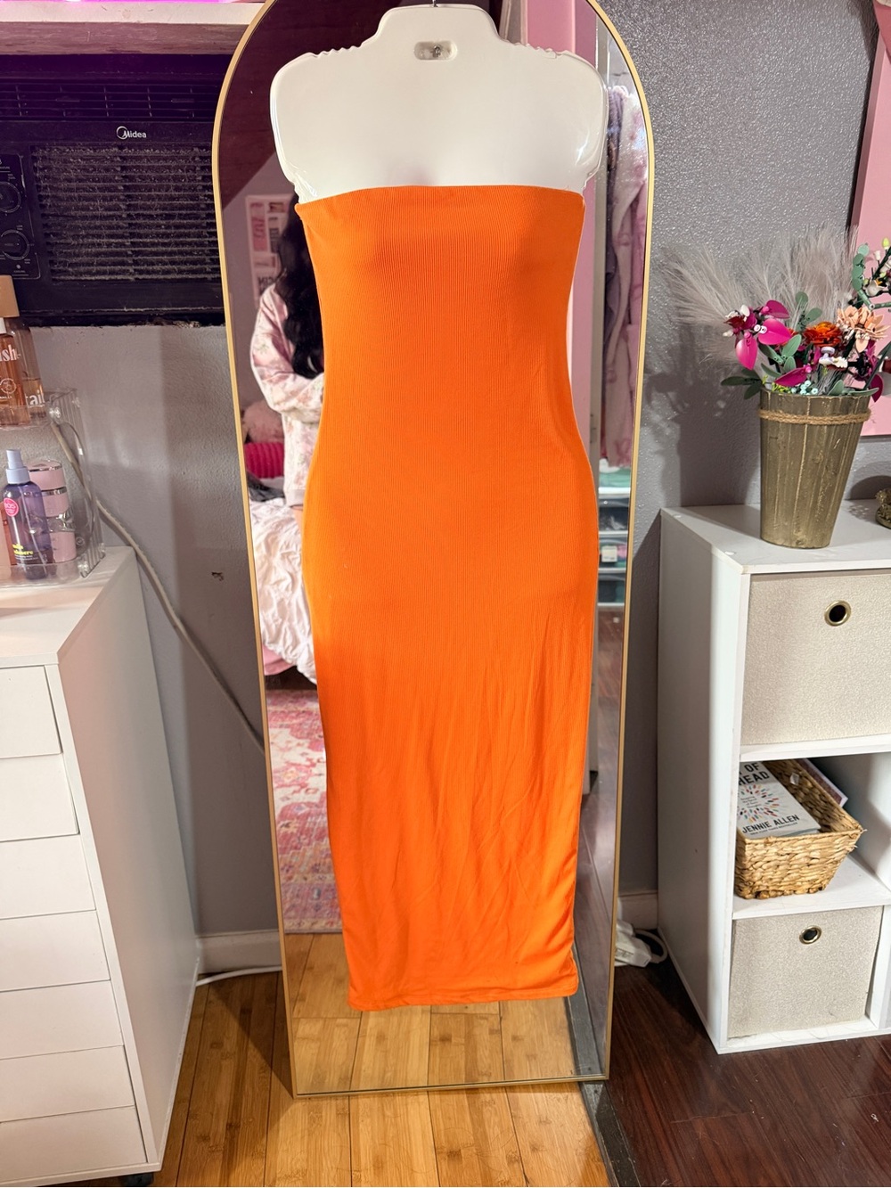Justify Strapless Orange Maxi Dress